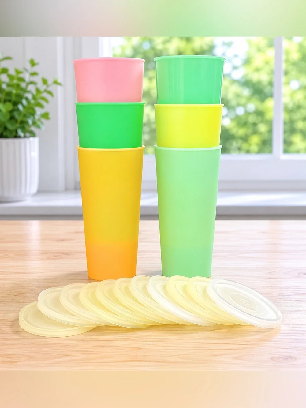 Vintage Tupperware Assorted Pastel Colors Tumbler / 16 oz / Cup Set of 6 w/Lids